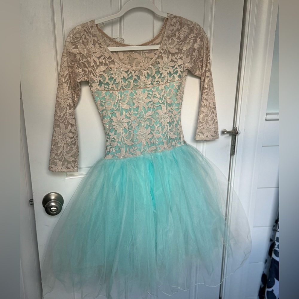 Elegant Floral Lace Ballet Costume in mint and Cream